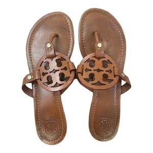 Tory Burch Tan Leather Miller Flip Flop Logo Sandal Women's Size 9.5 M